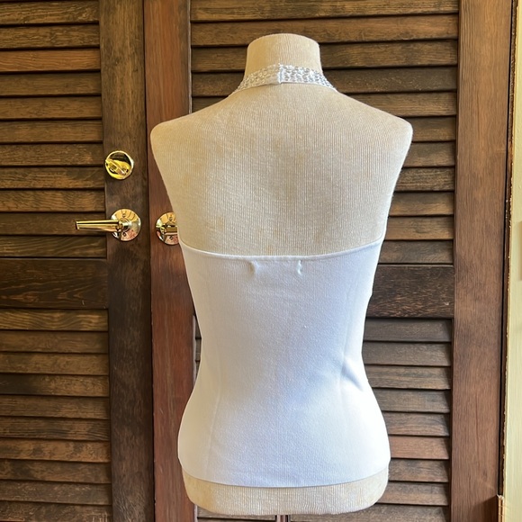 White Sequined Knit Halter Top - Picture 3 of 15